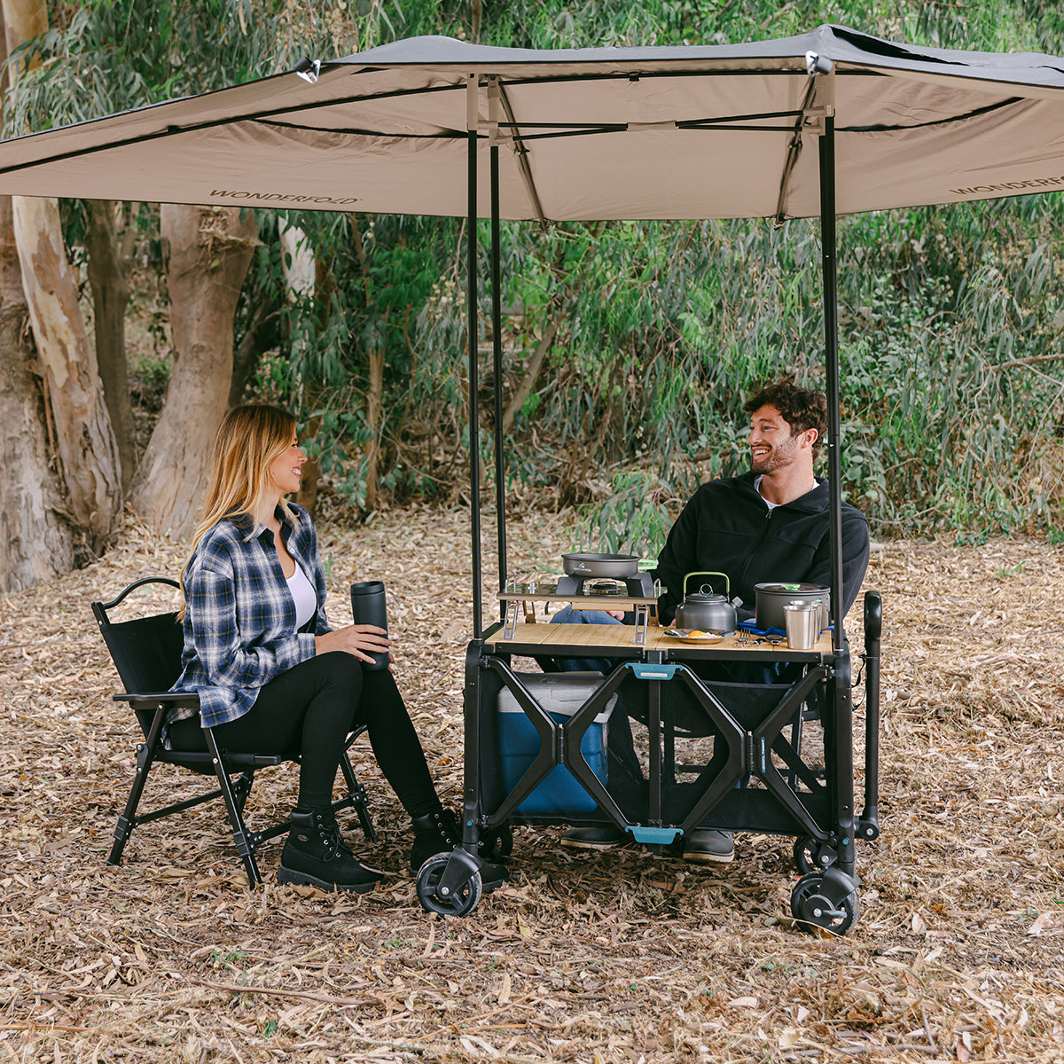 utility wagon with tabletop and umbrella