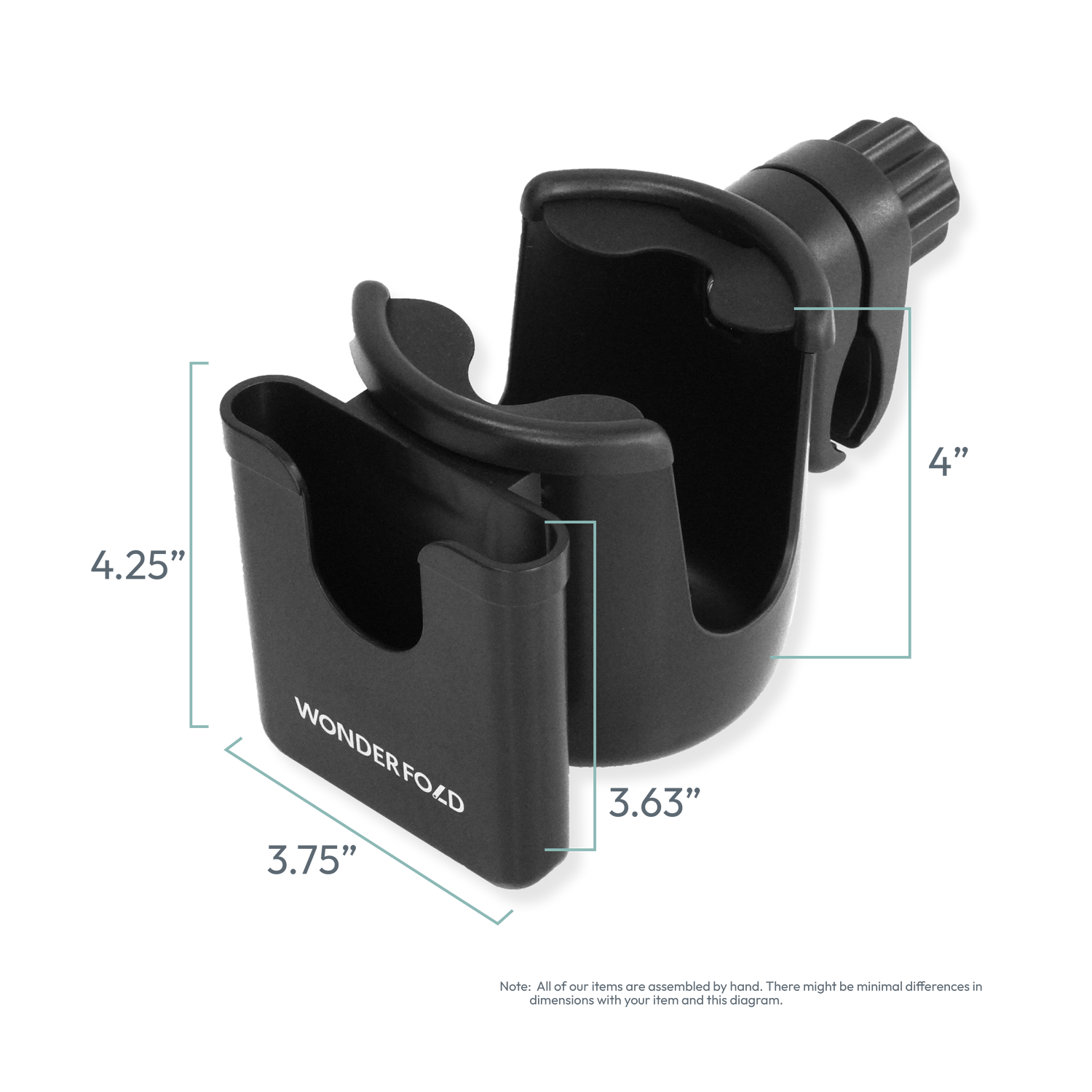 phone and cup holder side view dimensions