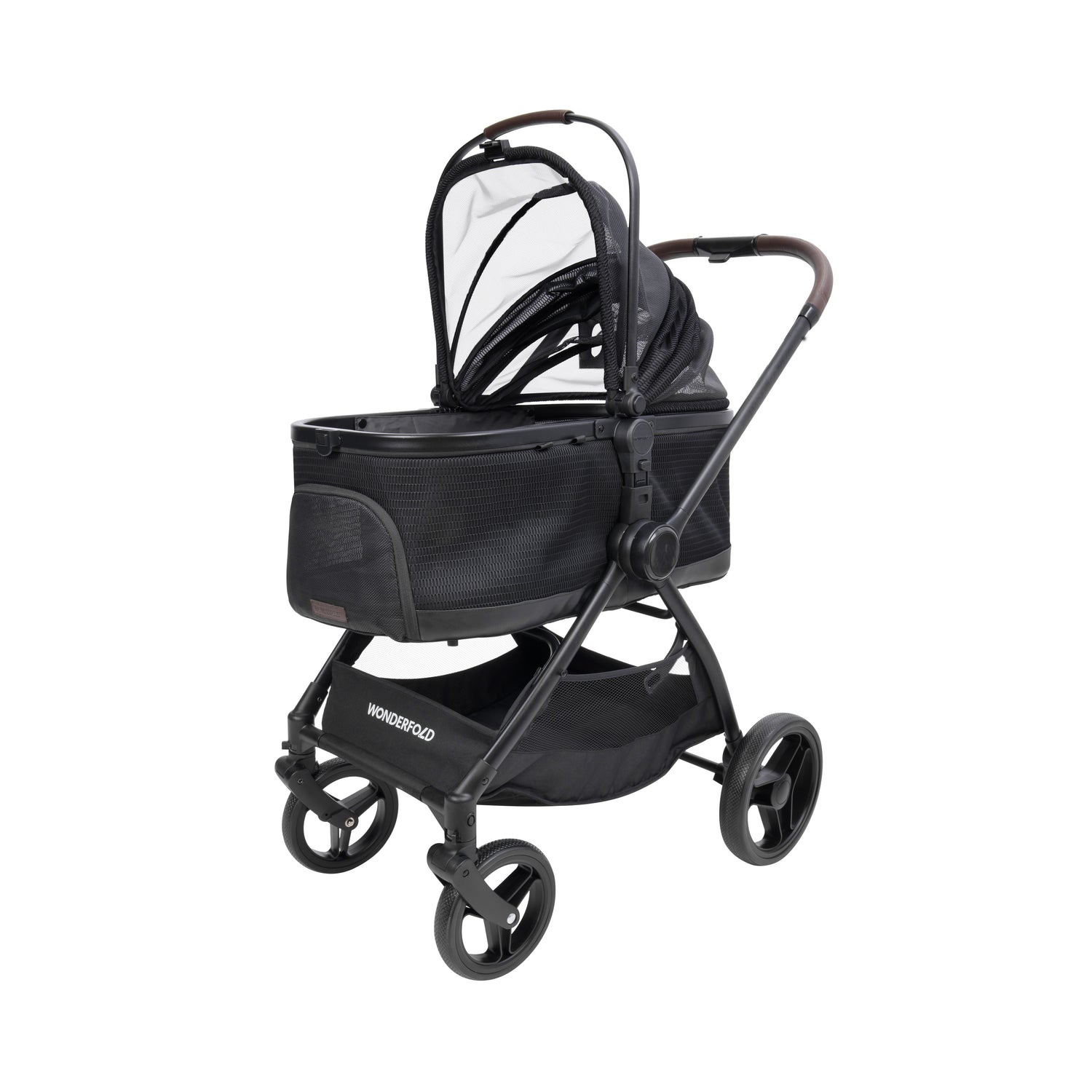 P3 Pet Stroller with mesh canopy partially open, highlighting easy entry for pets.