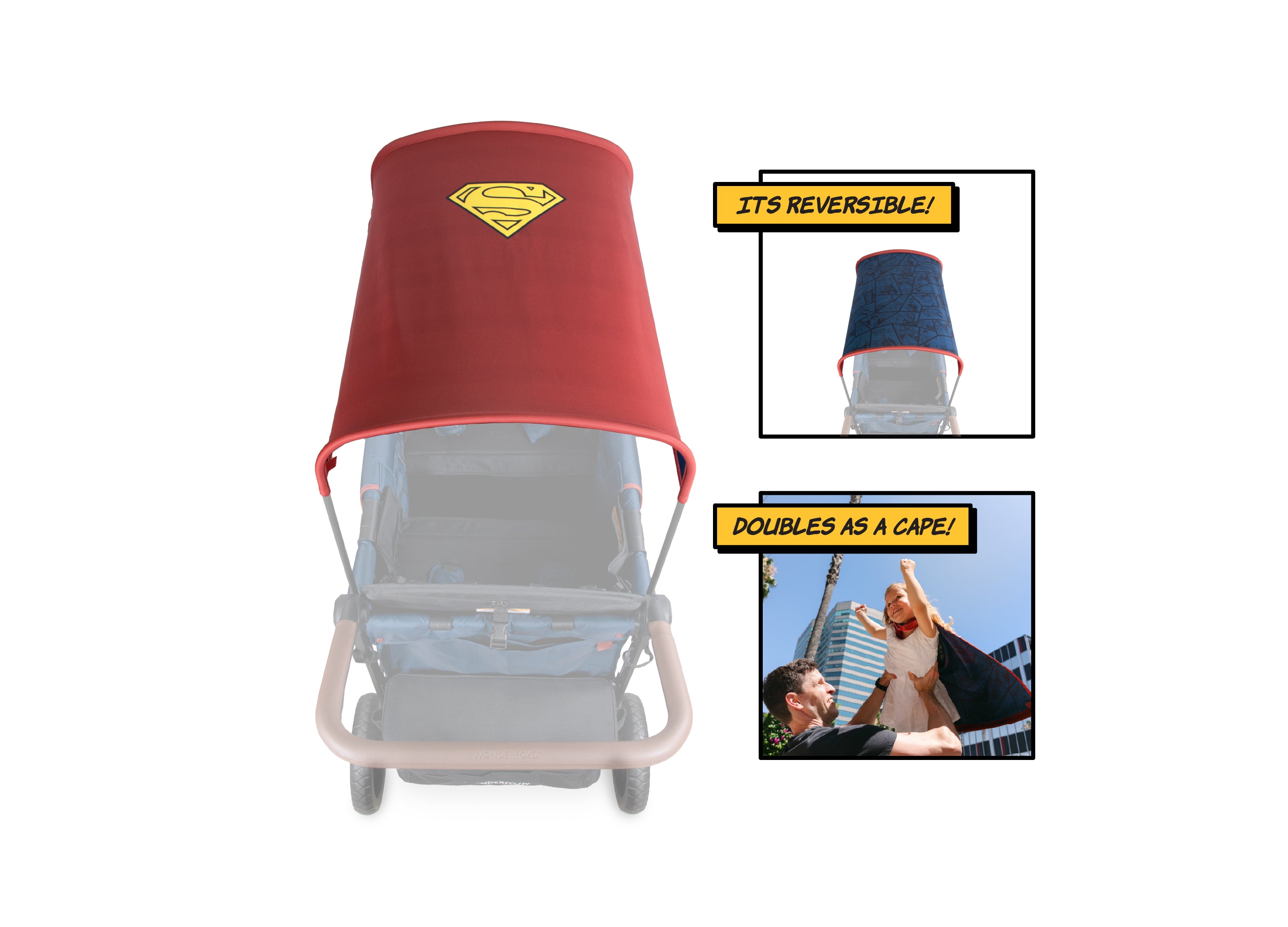 Superman WonderFold Canopy Fabric | UPF 50+ Stroller Wagon Cover