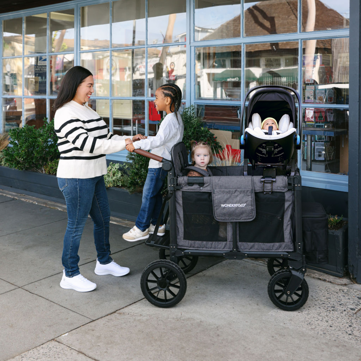 three passenger stroller wagon with buddy board attachment