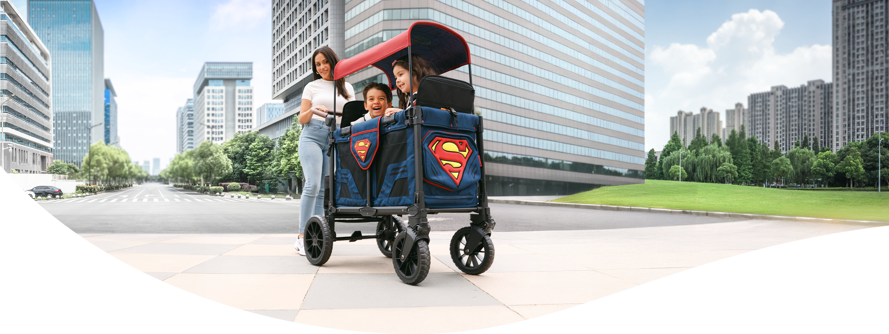 superman 2 seater stroller wagon for kids