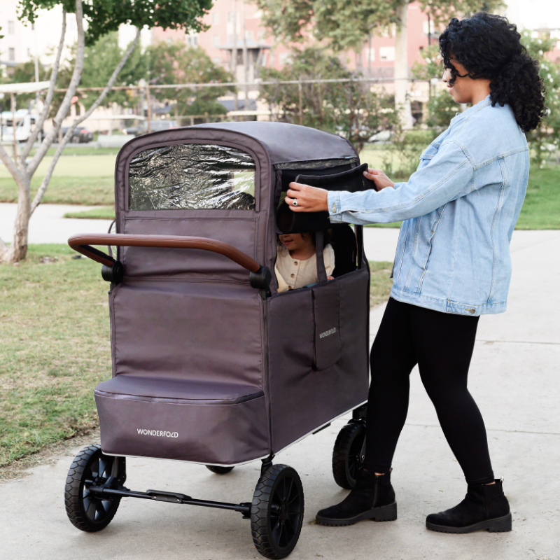 Adjustable weather cover for stroller wagon